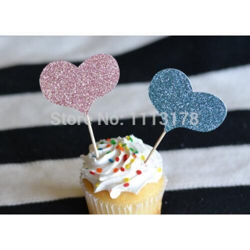 Cheap Heart Glitter Cupcake Toppers : Baby Shower/Gender Reveal party Toothpicks - Food Picks wedding bridal shower