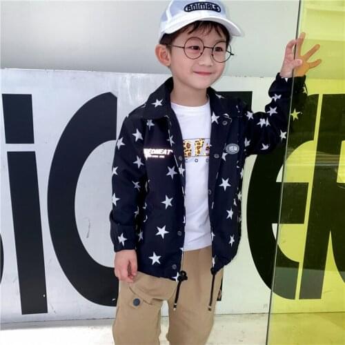 Childrens Boys Jacket 2020 Autumn New Baby Boys Fashion Star Print Shirt Jacket Baby Boys Outwear Kids Thin Casual Coats 2-9Y