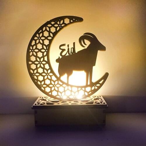 Eid Crafts Night Light, Handmade 3D Wooden Moon Star LED Lights Decor, Ramadan Mubarak Lamp Decorations, Home Party Bedroom