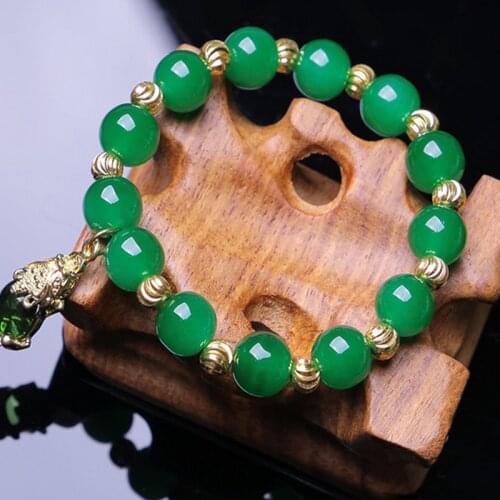 Feng Shui Gift pi xiu pendant Green Agate Chalcedony Crystal Bracelet for man and women good Lucky Amulet Jewellery