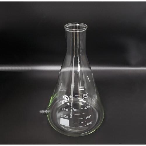 Filtering flask with Lower tube,Capacity 5000ml,Triangle flask with tubules,Lower tube conical flask,With tick marks