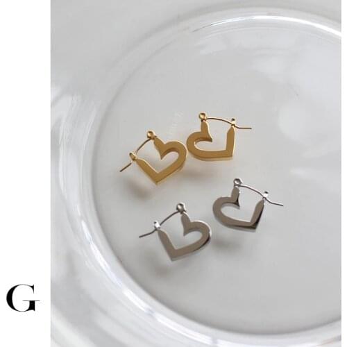 GHIDBK Korean Fashion Trend Stainless Steel Earrings Love Heart Metal Womens Earring Street Style Glossy Jewelry