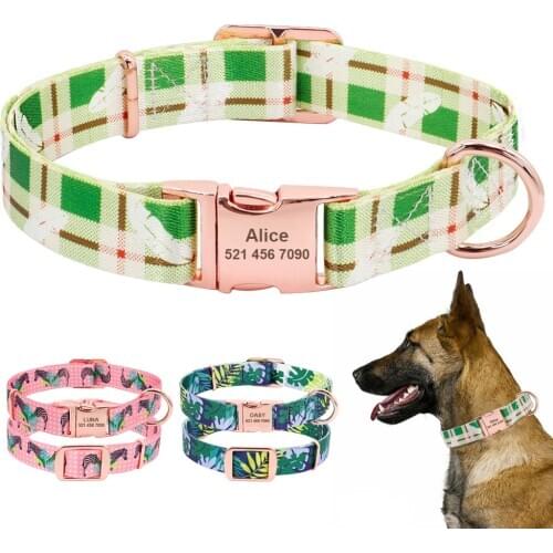 Customized Dog Collar Nylon Dogs Collars Personalized Nameplate ID Tag Adjustable Pet Collar For Small Medium Large Dogs