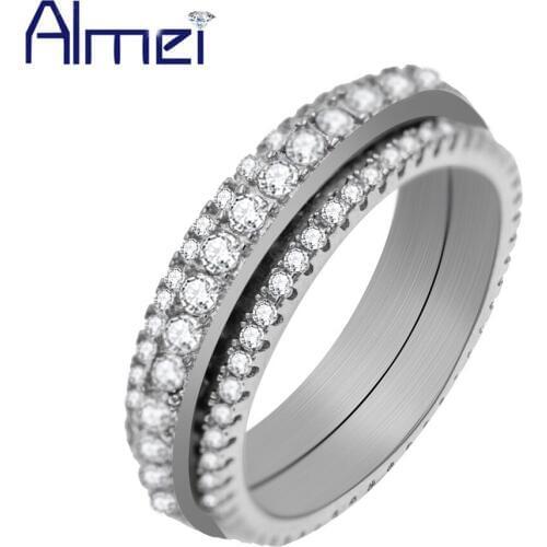 Almei Wedding Rings For Women Silver Color Rotatable Crystal Female Ring with Stone Cubic Zirconia Jewelry Gifts for Girls Y341