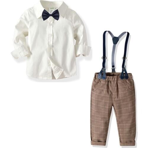 Kids Boys Suits Dress Boys Kid Gentleman Costume Autumn Long Sleeves Shirt Children Suspender Trouser Party Wedding Sets