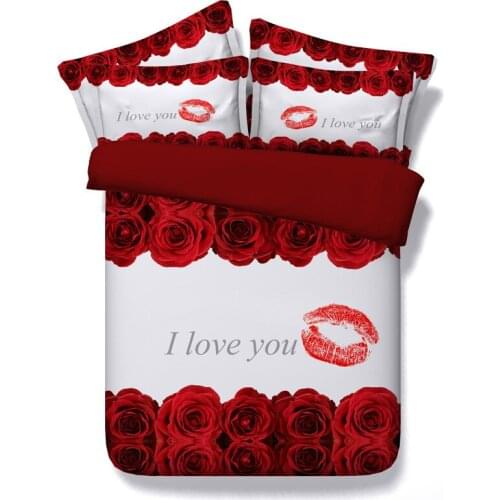 Red 3D rose Lip print Bedding Sets for queen Size duvet cover set with pillowcase double queen Bed bedline Wedding decoration