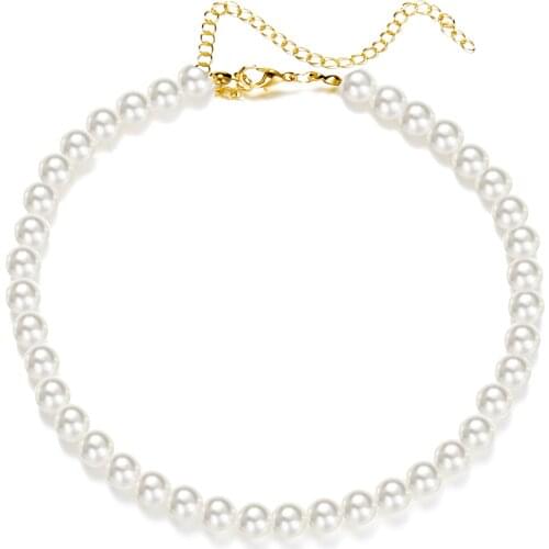 Fashon Simulated Pearl Necklaces for Women Female Clavicle Chain Necklaces Round Pearl Wedding Necklace Jewelry Gifts