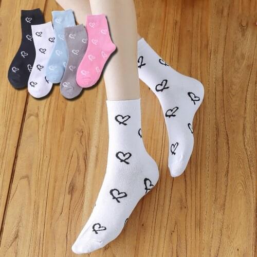 Korean Fashion Warm Socks Heart-Shaped Pattern Harajuku Japanese Spring And Autumn New Jacquard Fun Cotton Comfortable Socks