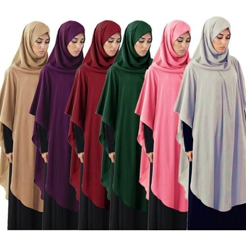 Muslim Women Prayer Garment Tops Loose Worship Service Hooded Kaftan Shawl Overhead Khimar Burka Turkish Middle East Plain Robe