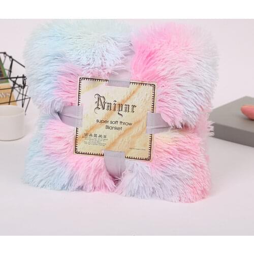 Fashion Soft Shaggy Throw Blanket Plush Fuzzy Bed Cover Blankets New Gradient Color Fluffy Bedding Couch Sofa Decorative Blanket