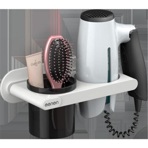 Wall-Mounted Hair Dryer Holder with Cup Creative Toothpaste Shelves Bathroom Organizer Multifunctional Storage Stand Comb Rack