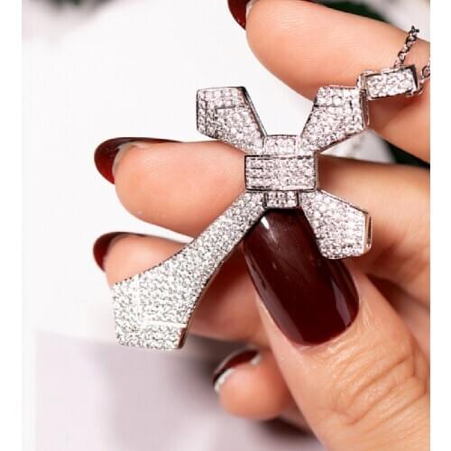 New 925 Silver Exquisite Bible Jesus Cross Pendant Necklace for women men Crucifix Charm Simulated Platinum Diamond Jewelry N020