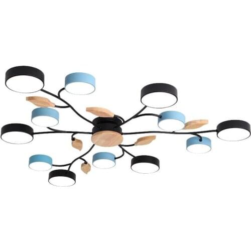 New Arrival Art DECO LED Ceiling Lights For Foyer Modern Gray Metal With Wood Bedroom Lamp Blue Black Rooms Light Fixture