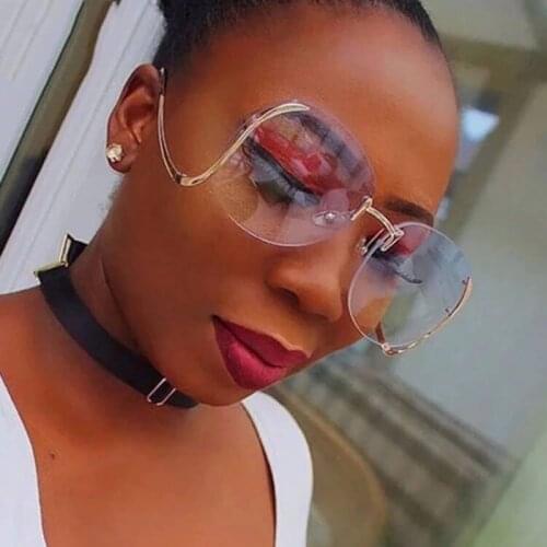 Luxury Brand Designer Rimless Round Sunglasses Women Men Fashion Vintage Popular Travel Oversized Sun Glasses UV400 Eyewear