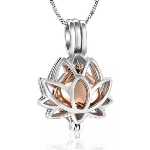 Lotus Cremation Locket Necklace With Mini Heart Urn Jewelry For Women Men Stainless Steel Memorial Keepsake Pendant