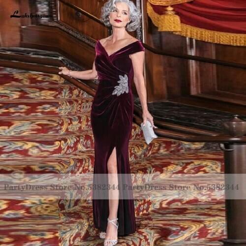 Lakshmigown Modest Burgundy Velvet Mother Of The Bride Gowns Sexy Women Mermaid Long Evening Party Dresses2020 Vestido de mujer