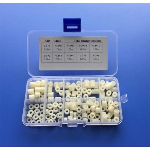 160pcs M3 ABS Rround spacer standoff White Nylon Non-Threaded Spacer Round Hollow Standoff Washer