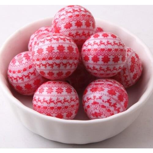 Christmas red/green color 20MM 100pcs/lot chunky acrylic solid print Deer Beads For Kids Necklace Jewelry