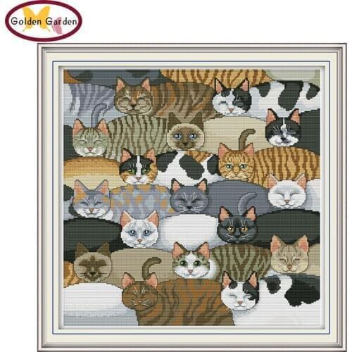 GG Lovely Cats Painting Christmas Cross Stitch Kits Embroidery Animal Joy Sunday 11CT14CT Printed Cross Stitch for Home Decor