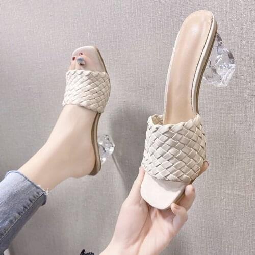 Transparent High Heels Women Square Toe Sandals Summer Shoes Woman Clear High Pumps Wedding Heels Slippers