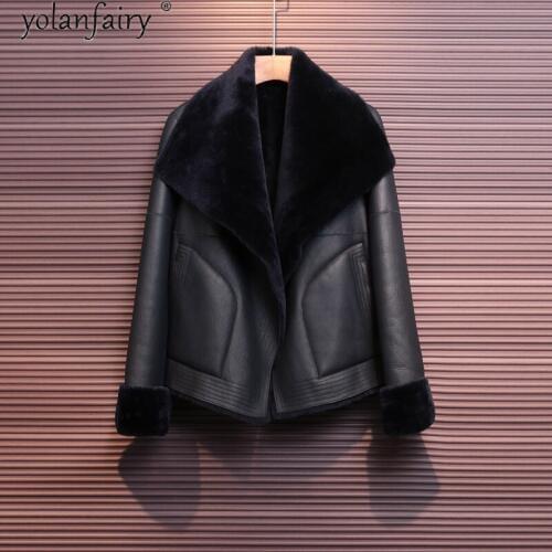 Womens Real Fur Coat Winter Genuine Leather Jacket Women Natural Merino Sheep Shearling Fur Coats and Jackets Women Short 2020