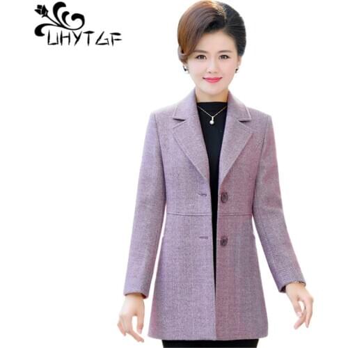UHYTGF Woolen women coat winter warm jacket fashion Woolen Women winter jacket Korean women Cashmere 4XL Plus size outerwear 711