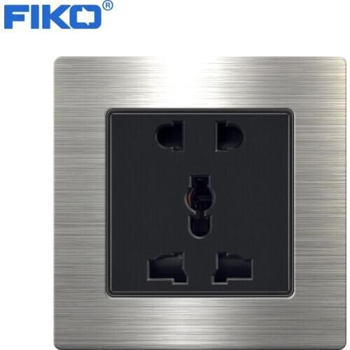 FIKO 86*86mm 5hole 13A universal wall power socket stainless steel panel home hotel decoration accessories power outlet
