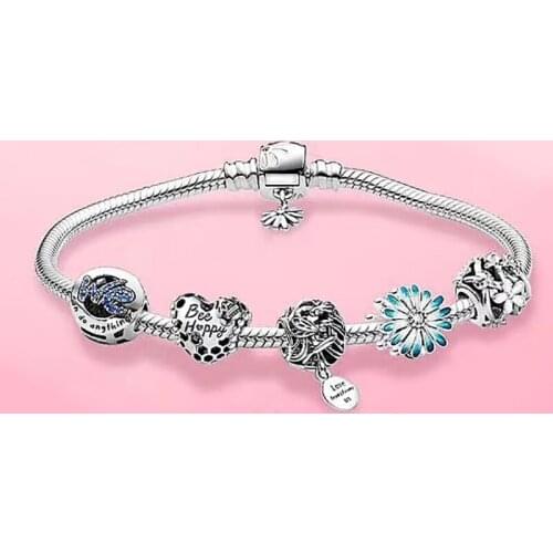 100%925 sterling silver Spring Happy bee blue flower hollow petals high quality fashion Brave Pan bracelet jewelry