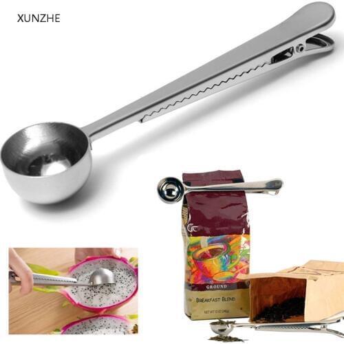 XUNZHE Stainless Steel Multifunction Coffee Measuring Spoon snack Sugar Powder Milk Powder Bag Sealing clamp Kitchen Baking Tool