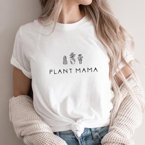 Plant Mama 100% Cotton T-shirt Cute Women Gardening Graphic Tee Shirt Top Funny Crazy Plant Lady Gift Tshirt