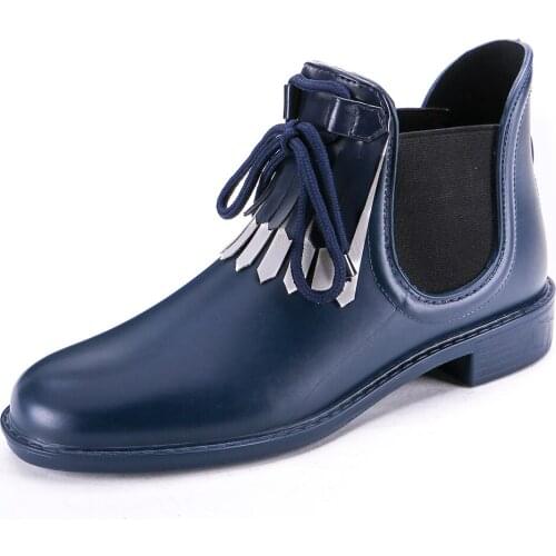 15-652 TONGPU Original Design Womens Plain Ankle Rain Boots with Tassel Details