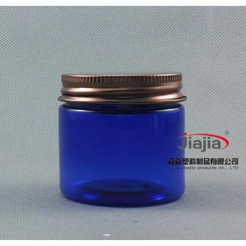 100pcs blue 50 grams brown PET Jar, Plastic Cosmetic Empty 50g jar ,50ml Cosmetic Cobalt Blue Bottle with Bronze Aluminum cap
