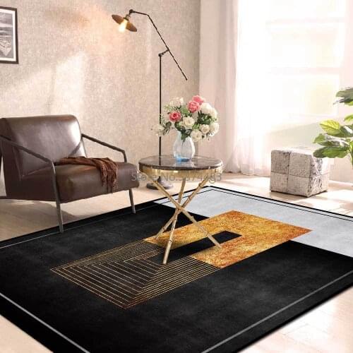 200*300cm Fashion Modern Simple Geometric Black Gold Line Stitching Living Room Bedroom Bedside Carpet Floor Mat Customization