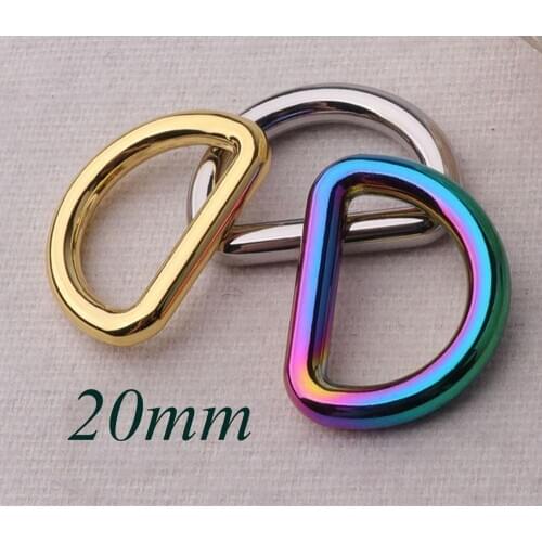 6 PCS Rainbow/Silver/Gold D Rings Buckles,Webbing Purse Ring d ring belt,Bag Handbag Dog Collar High Quality D Ring-3/4"(20mm)