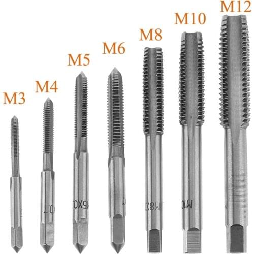 7pcs M3 M4 M5 M6 M8 M10 M12 HSS Machine Thread Metric Plug Tap Drill Bits Hand Tapping Tools Screw Thread Plug Tap Drill
