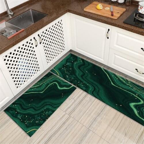 Abstract Marble Green Anti-slip Kitchen Mat Nordic Style Hallway Mat Soft Flannel Bath Mat Absorbent Long Balcony Floor Mat