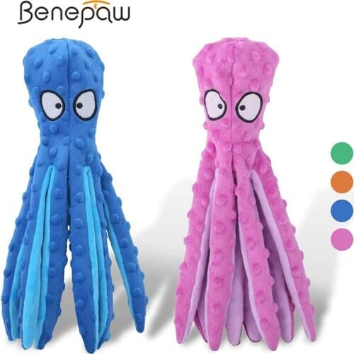 Benepaw No Stuffing Plush Dog Toys Interactive Durable Safe Octopus Chew Pet Toys For Small Medium Dogs Puppy Teething Training