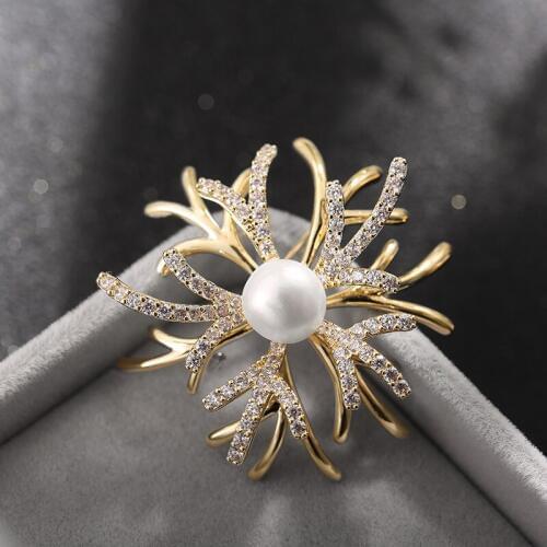 Cytheria top brand jewelry crystal rhinestone simulated pearl flower shape pins brooches for women party gifts