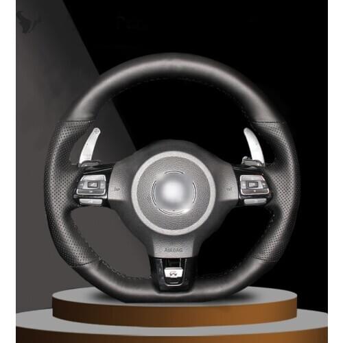 Hand-stitched Black Artificial Leather Steering Wheel Cover for Volkswagen Golf 6 GTI MK6 VW Polo GTI Scirocco R Passat CC