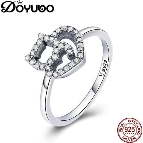 DOYUBO Lovely Animal Ring 925 Sterling Silver CZ Women Ring For Women Adjustable Size Female Pure Silver Rings Jewelry AGB005