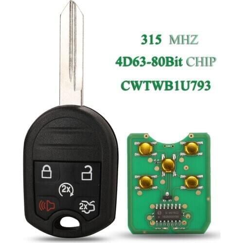 Bilchave 5 Button Replacement Remote Car Key Fob For Ford Expedition Explorer Taurus Flex 315Mhz 4D63 80bit Chip FCC: CWTWB1U793