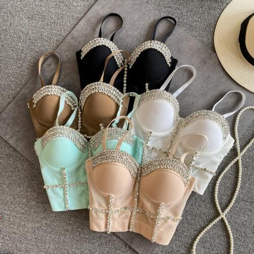 Womens Top 2021 Summer Retro Beads Lace Crochet Vest Sexy Camisole Ins Western Europen Bandeau Top Binder Bra Sling Tank Top