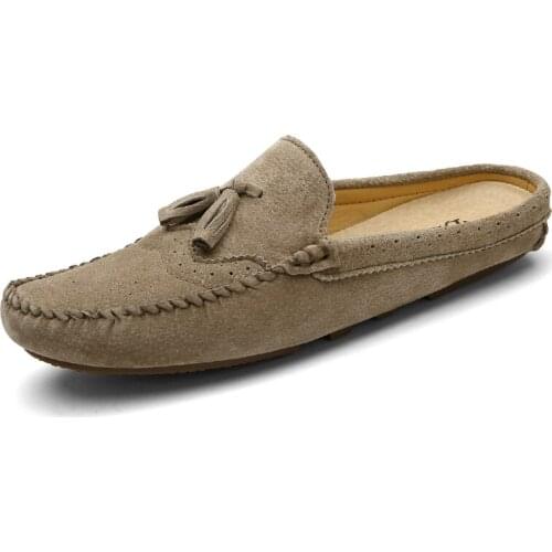 Half Shoes For Men Loafers Luxury Suede Shoes Men Slippers Italian Fashion Summer Lazy Boat Shoes Men Slip On Tassel Moccasins