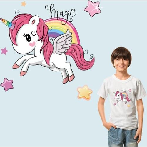 Cartoon images unicorn rainbow WashableThermal transfer printing Ironing stickers Heat Transfer PVC Patch Garment Accessories
