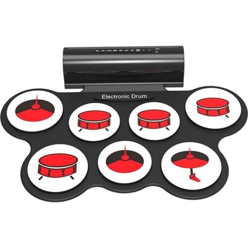 Silica Gel Electronic Drum Set Roll Up Portable Practice Pad Kit Built-in 2 Effect Pedals Drumsticks for Kids Beginners