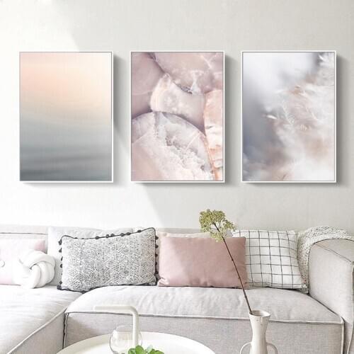 Simple Pastel Color Wall Art Simple Canvas Painting Neutral Blush Pink Gray Poster Nordic Living Room Wall Painting Art Decor