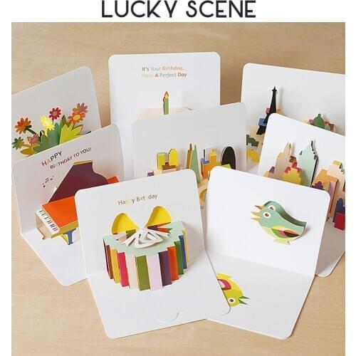 3D Pop-Up Cards Birthday Card Thank-you Girl Kids Wife Husband Birthday Gift Cake Greeting Card Postcards Gifts Card S00763