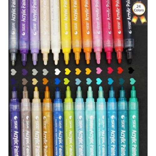 24Color Permanent Acrylic Marker Pen, Highlighter Waterproof Hand DIY Paint Marker Pen For For Art Design School Supplies