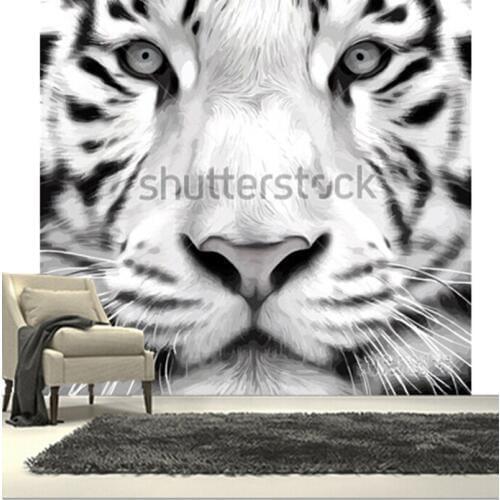 Custom 3D large mural,White tiger head papel de parede ,living room sofa TV wall bedroom wall paper