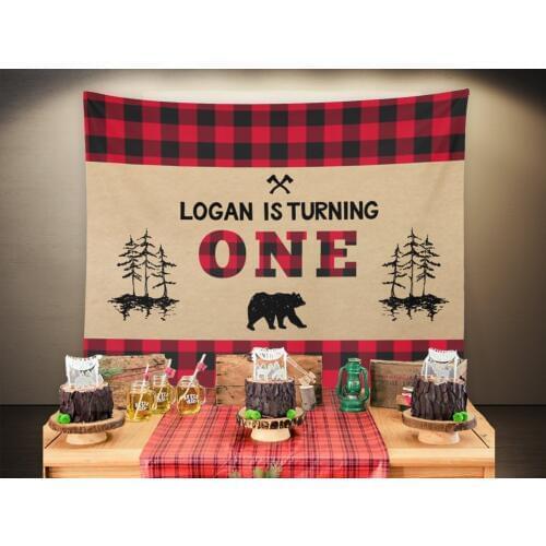Custom Lumberjack Bear 1st Birthday backgrounds High quality Computer print party photo backdrop